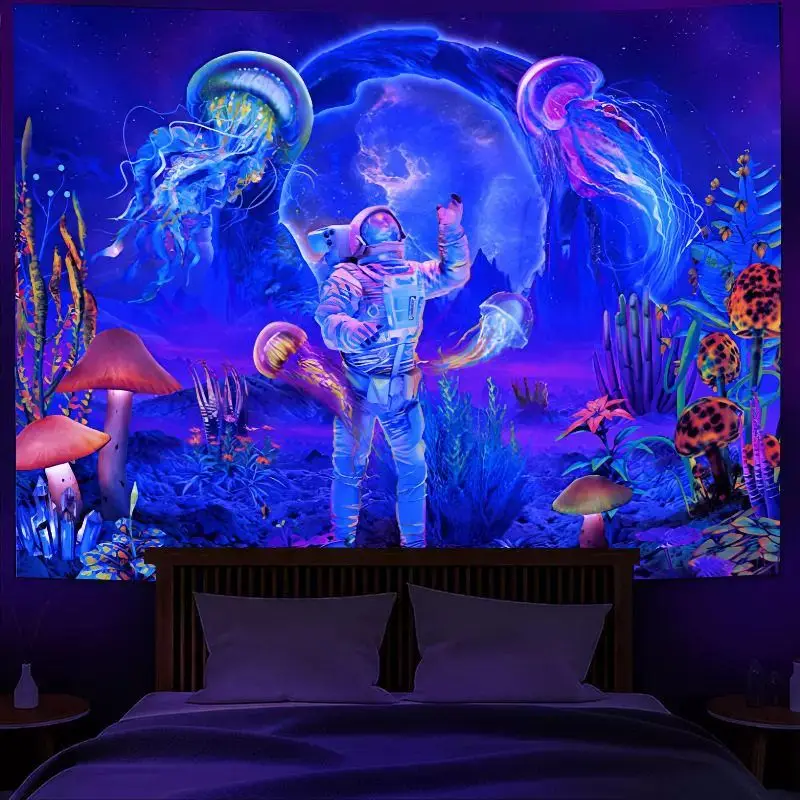 VIKAMA Blacklight Purple Neon Alien Mountain River Galaxy UV Reactive Tapestry Trippy Wall Hanging Home Decor Soft Durable Cozy