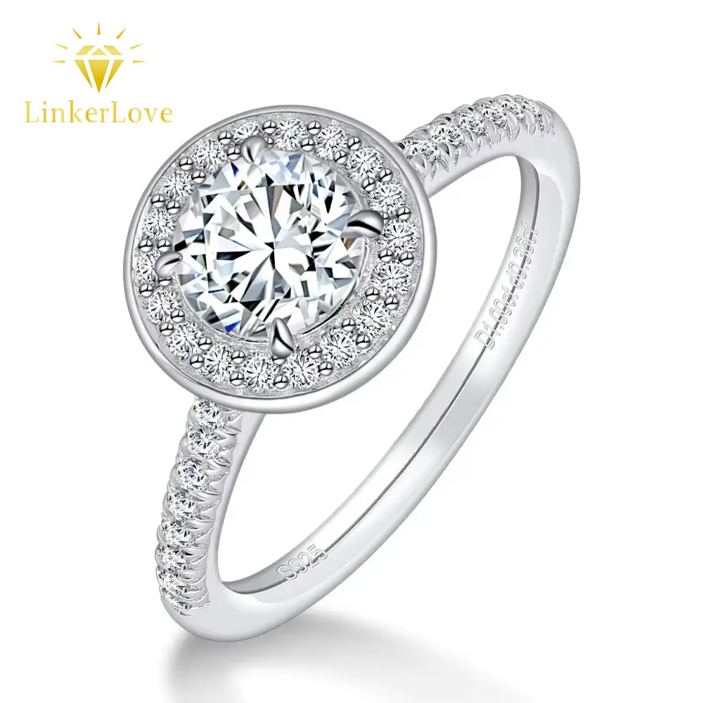 

LinkerLove Halo Moissanite Ring Engagement Rings for Women 925 Sterling Silver 1ct D VVS1 Lab Diamond Wedding Band Fine Jewelry