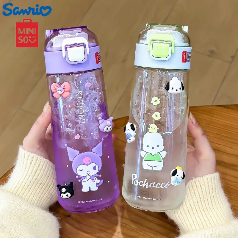 MINISO Kuromi 620ML Child Drinking Cup Kawaii Pochacco Sealed Leak-Proof Water Bottle Cartoon Cinnamoroll Portable Kid Water Cup