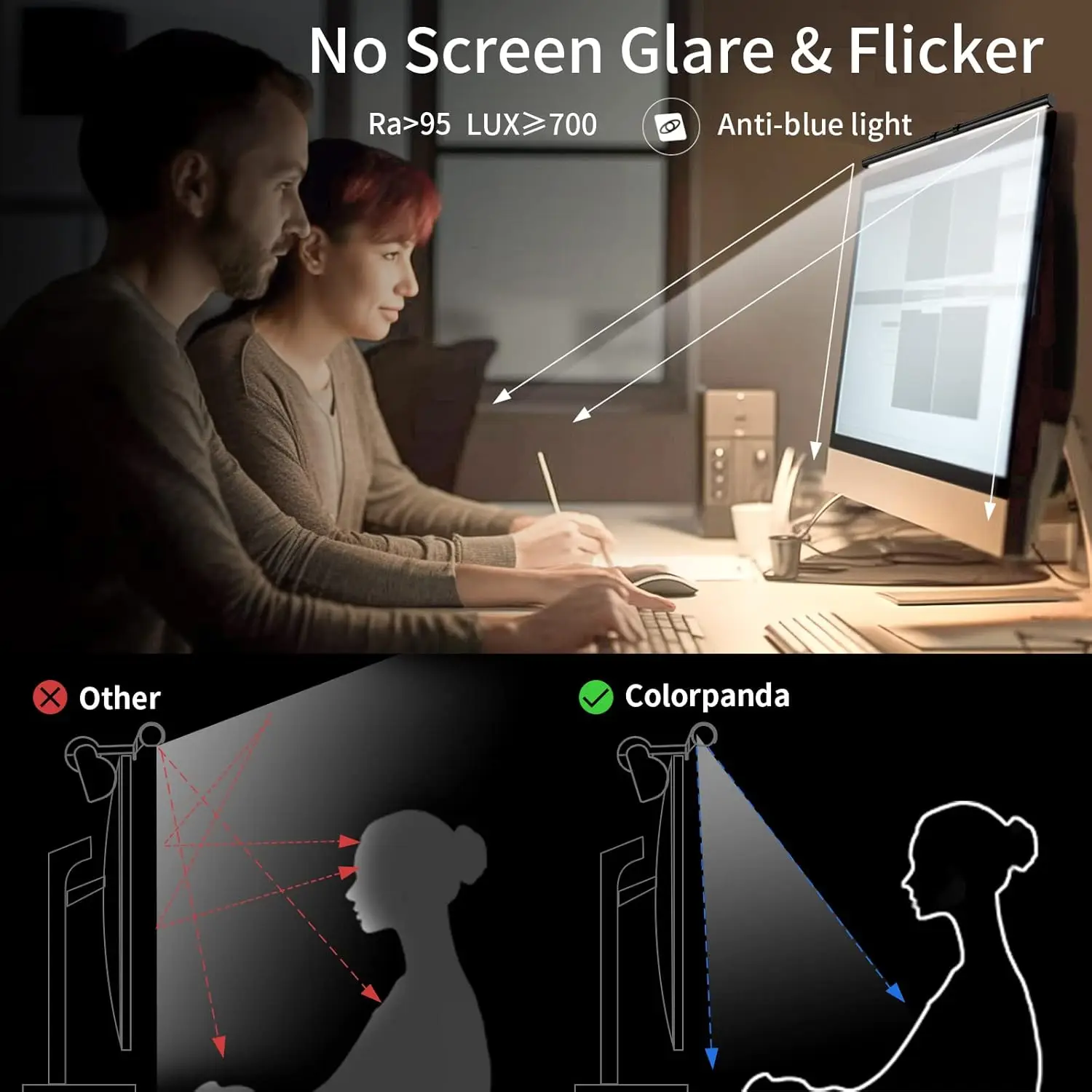 Barra de luz led para monitor, 44cm, tela rgb, lâmpada suspensa, stepless, regulável, proteção para os olhos, pc, laptop, trabalho, estudo, jogos, luzes led