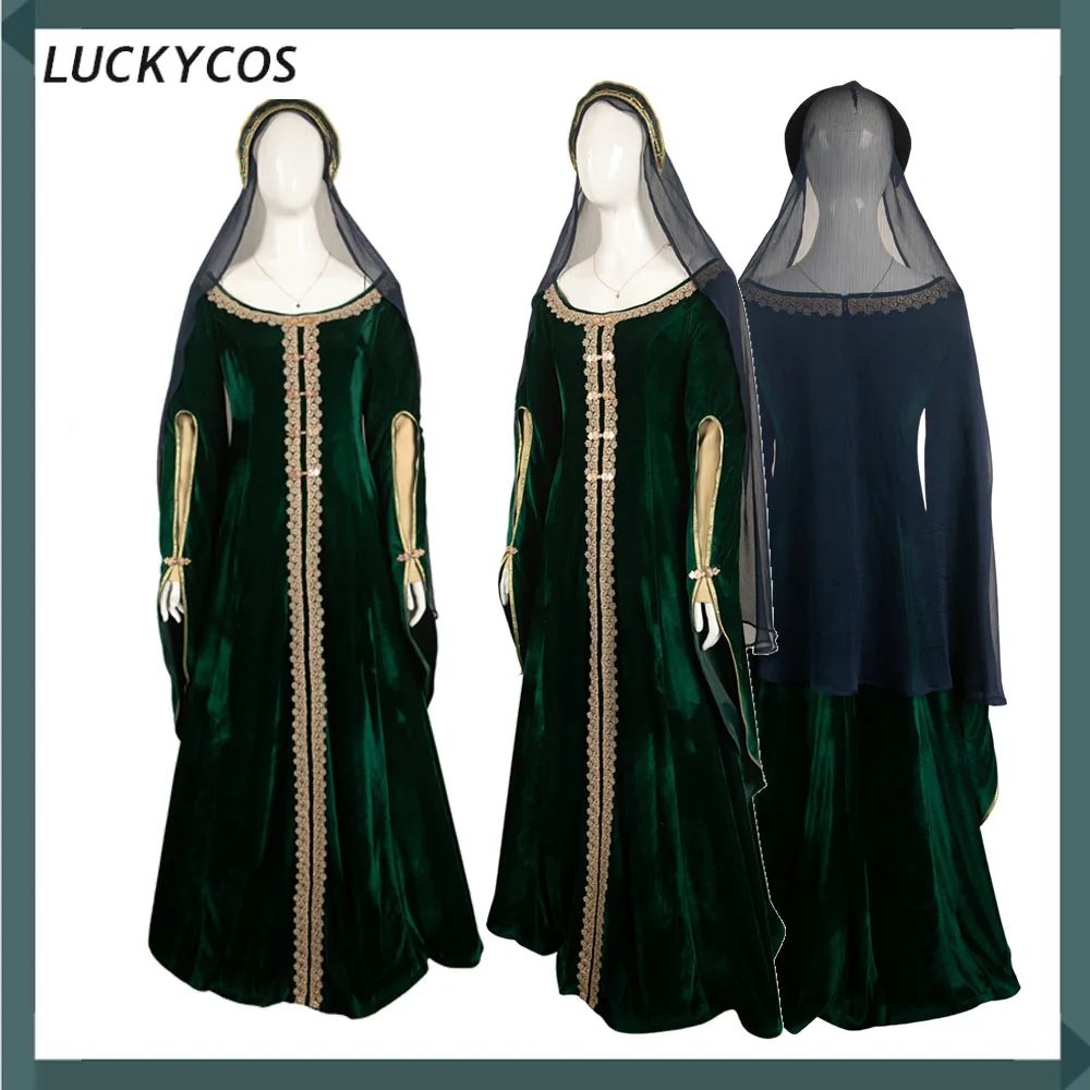 Alicent Cos Hightower Cosplay Costume Female Fantasy Green Dress Veil Outfits Dragon Princess TV Halloween Carnival Suit Women