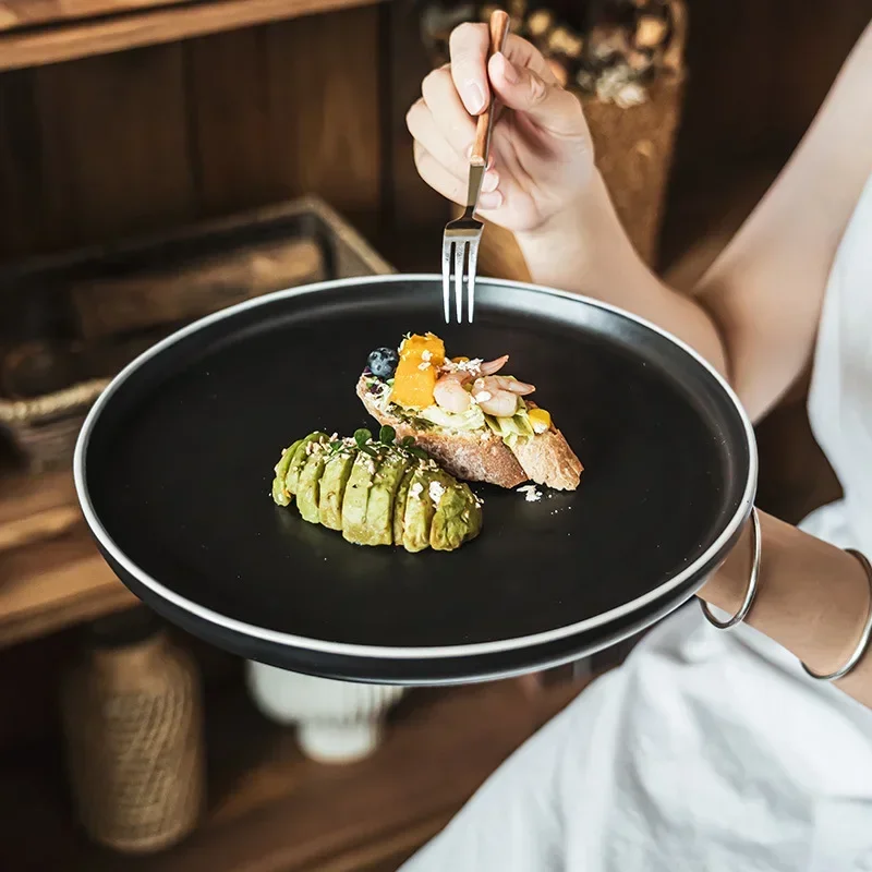 

High-value Ceramic Large Steak Household Round Vegetable Tableware Matte Solid Color Large Western Plate