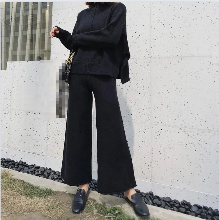 Autumn Winter Fashion Knitted Set Elegant Turtleneck Pullover + Pants Outfits Women Casual Long Sleeve Homewear Solid Loose Suit