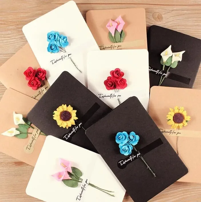 1pack Greeting card Dried flowers cowhide paper Cards Brown White Black gift shop cards handmade wedding Christmas 14*10CM