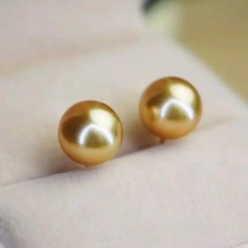 Stunning AAA+ 5-5.5mm real natural south sea golden round pearl earrings  sterling silver 925  earrings for women