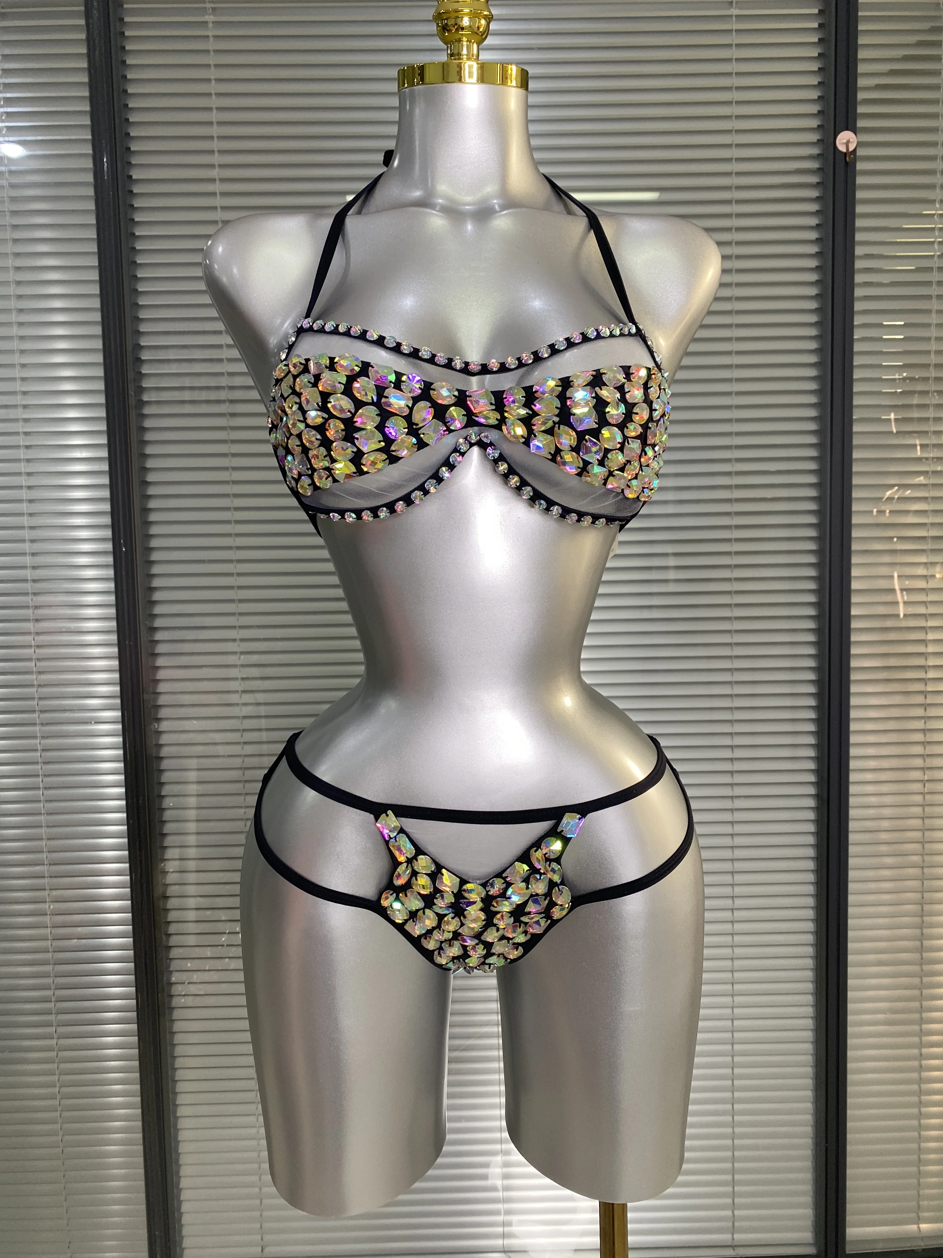 

Newest Crystal Bikini Swimwear Fashion Bar Bikini Blingbling Bikini Popular Bathingsuit Bikini Nightclub Stage Outfit