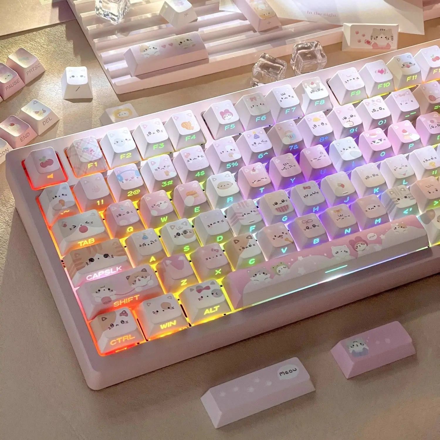 Meow Meow Team keycaps Original side engraved transparent PBT material hot sublimation high value personality creative keycaps