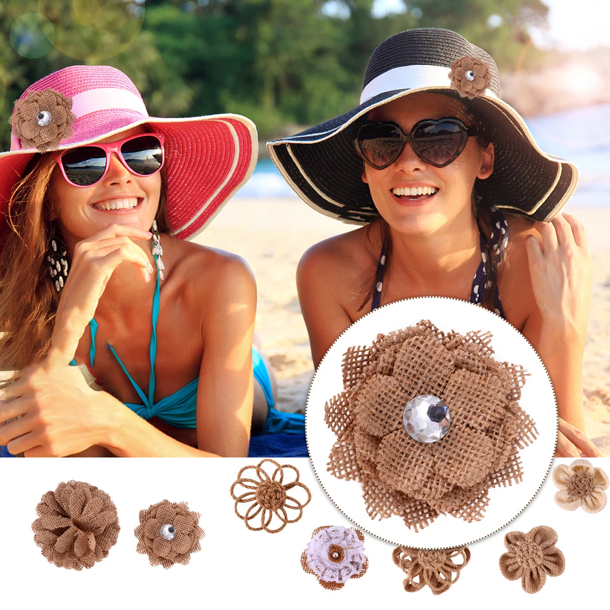 

9Pcs Natural Burlap Hessian Flower Decoration DIY Craft Wedding Party Accessory Assorted Color Jute Flower Decor