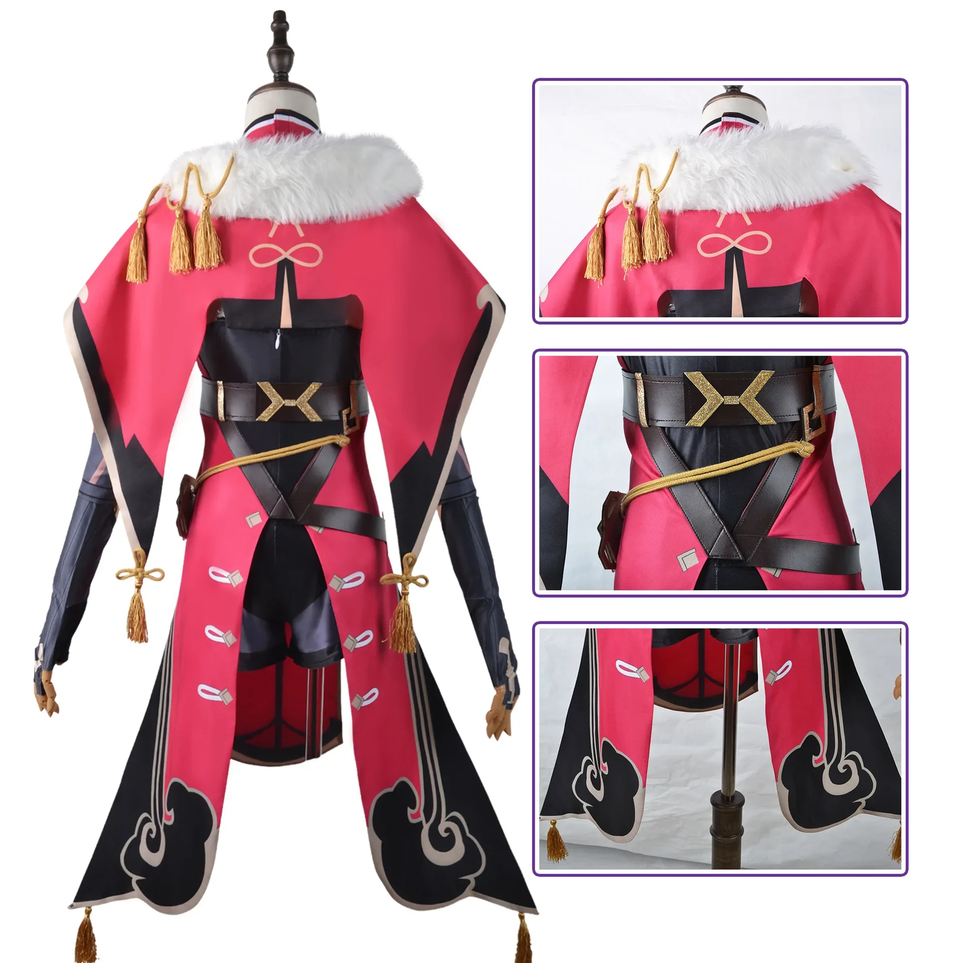 Anime Genshin Impact Beidou Role Playing Costume Women's Black Red Costume Halloween Dress Cloak Complete Set