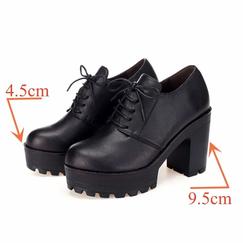 Top Quality Genuine Leather Shoes Women Pumps with Block Heel 2025 Spring Platform Shoes Ladies High Heel Oxford Shoes OL