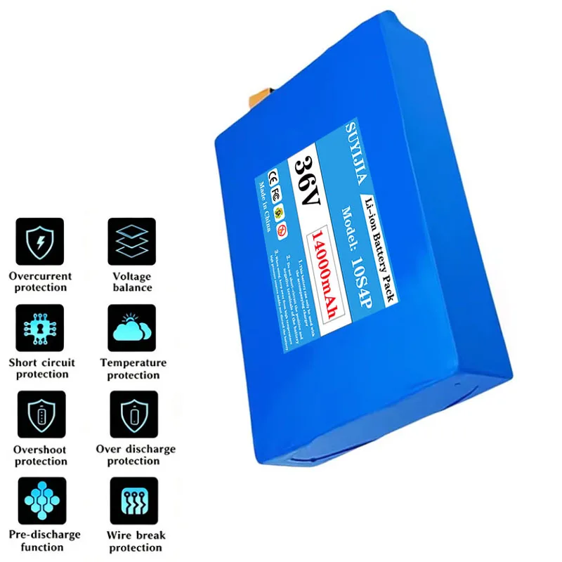 18650 10S4P 36V 14000mAh lithium battery pack with BMS, used for skateboards, long boards, and 500W transportation vehicles