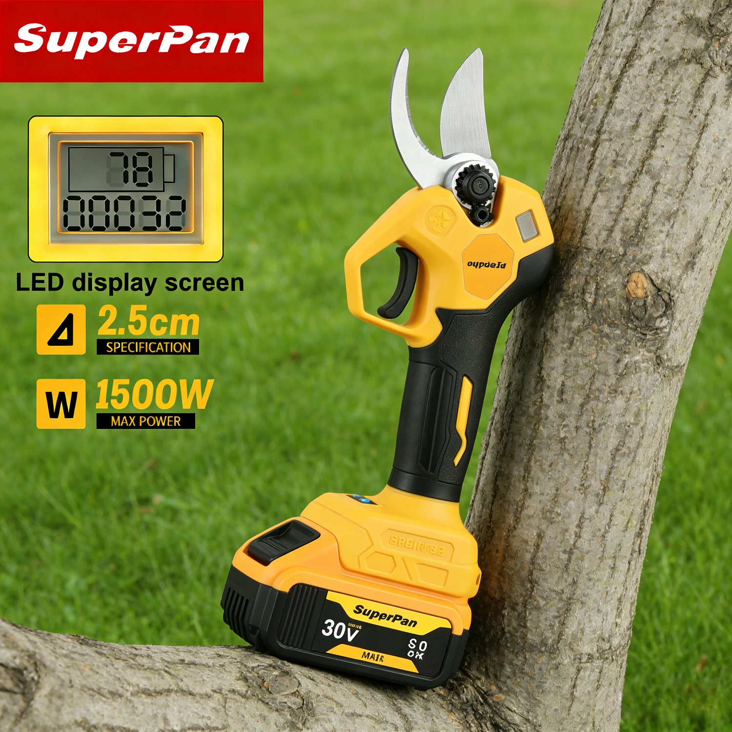 

SuperPan Professional Home DIY Electric Pruner 45mm Max Opening 1500W Sharp SK5 Metal Blade for Dewalt 20V Battery