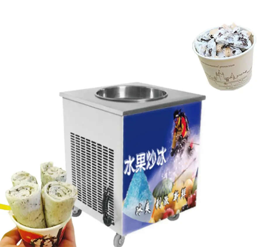 

Factory Price Circular Pan Fried Ice Cream Machine Single Fried Ice Cream Roll Machine Thailand Fry Ice Cream Machine