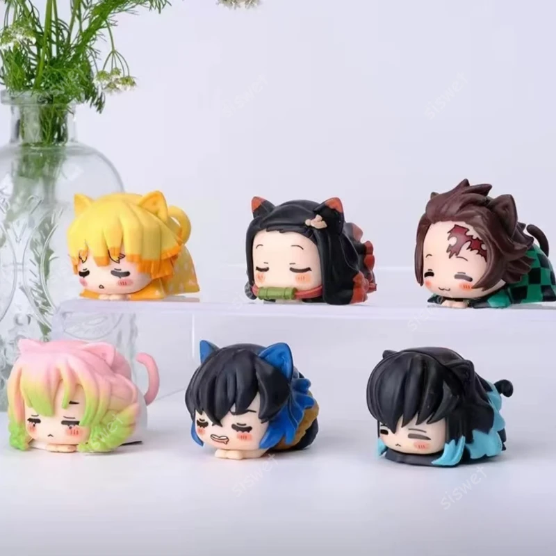 Anime Figure Demon Slayer Figure Nezuko Tanjirou Zenitsu Inosuke Mini Figurine Kawaii Cat Ear Sleep Figure PVC Model Doll Toys