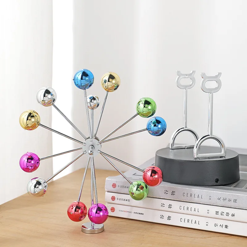 Unique Metal Ferris Wheel with Magnetic Colorful Ball Swinging Motion Desk Decoration