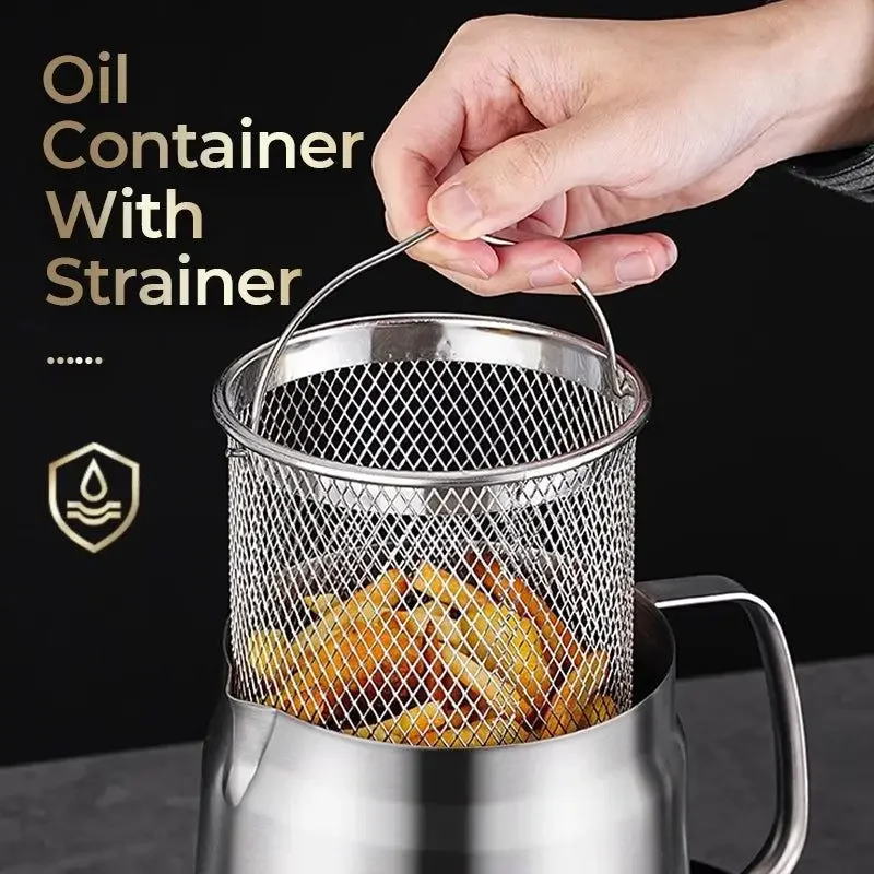 304 Stainless Steel Versatile Oil Filter Vessel Large Capacity with Filter Frying Basket Deep Fryer Separating Grease Separator