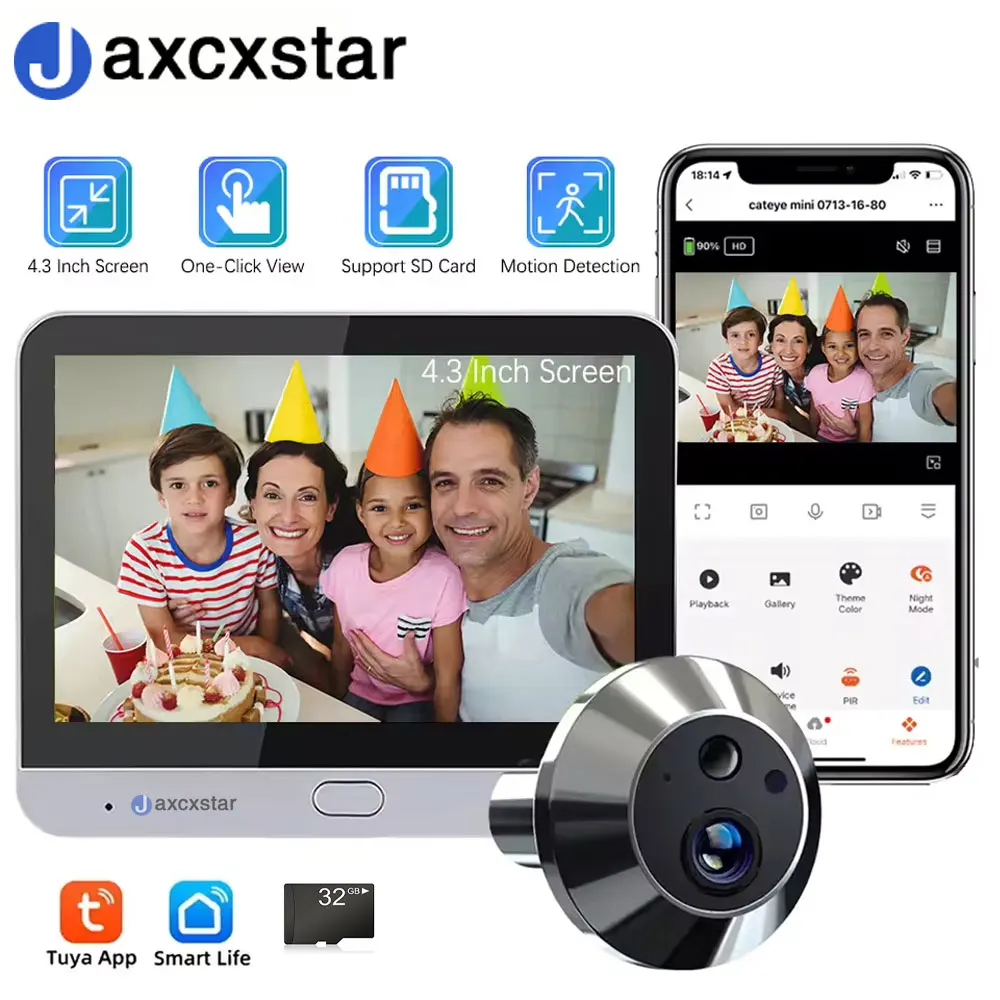 

Mini WiFi Wireless Tuya Remote Control Smart Life Home Digital Observer Electronic Cat Eye Video Doorbell Surveillance Camera