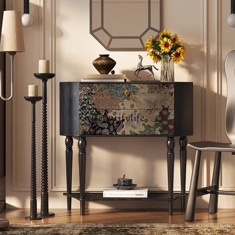 

French retro painted home entrance cabinet household living room dining side cabinet antique style