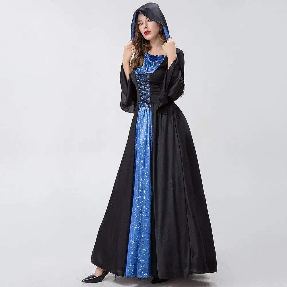 Halloween schwarze Robe Cosplay Vampir Dämon Bühne Leistung Erwachsenen Hexen kostüm