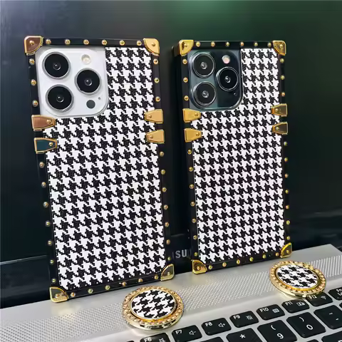 Luxury Leather Cover Houndstooth Pattern Phone Case For Samsung Galaxy S25 Ultra S24 Ultra S23 S22 Plus S10 S20 S21 FE Note 20