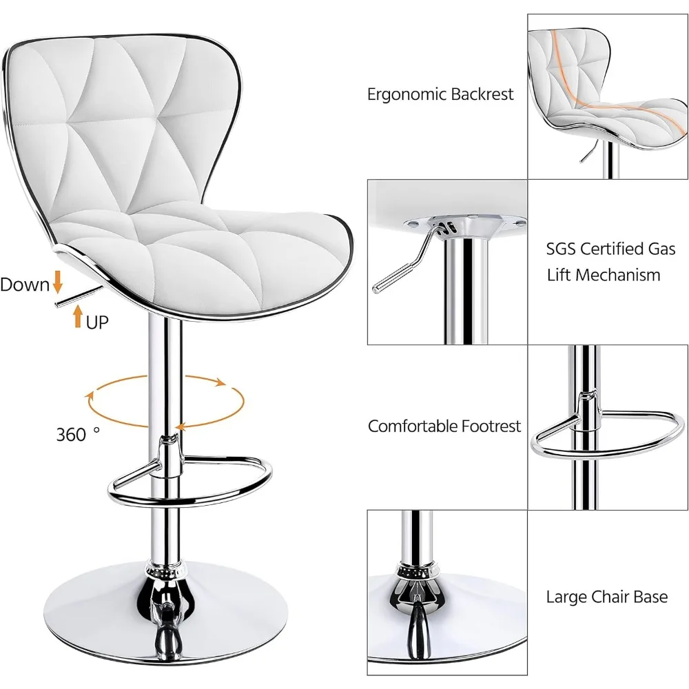 Chaises de Bar Réglables en Cuir PU, Ensemble de 4, avec Dossier Coquille, pour la Cuisine