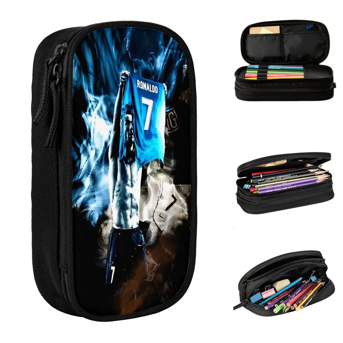 classico ronaldos cr7 lapis cases lapis caneta para meninas e meninos bolsa de grande capacidade estudantes escola zipper papelaria 01