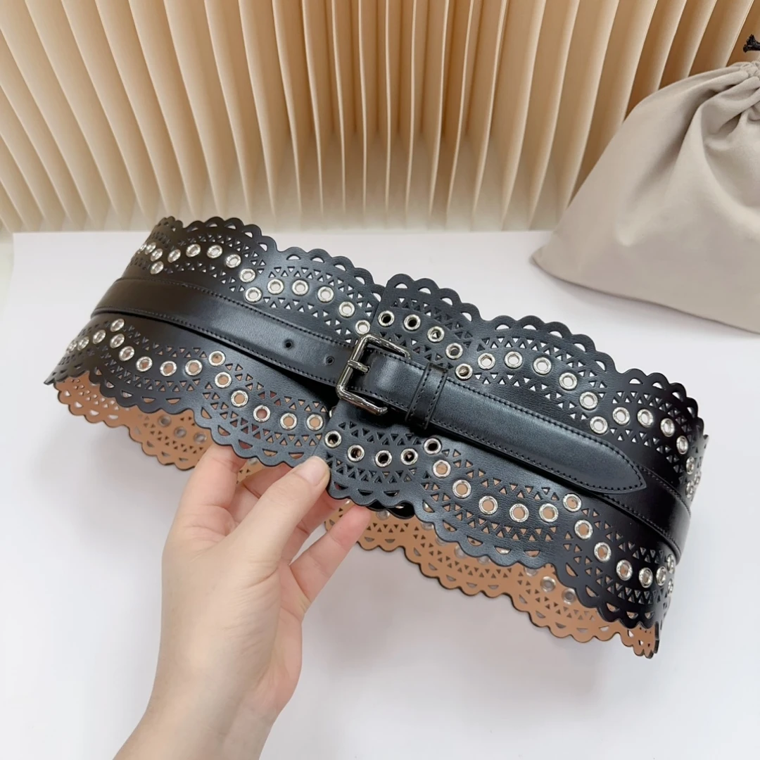 12 CM Wide Cummerbunds Female Luxury Brand Top Quality Hollow Pattern Pin Buckle Fashion Italian Handmade Accessory Waist Belt