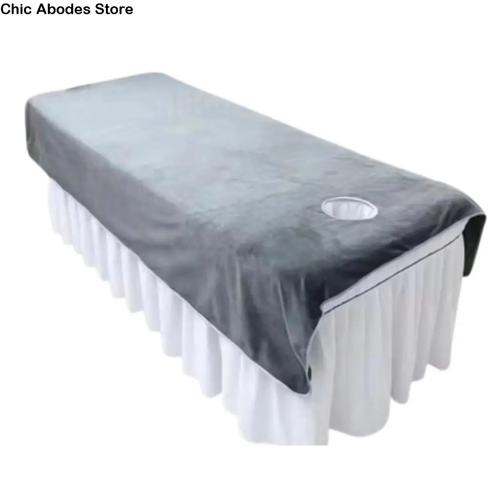 Comfortable SPA Bedspread Soft with Face Hole Cosmetic Bed Sheet Solid Color Velvet Beauty Massage Table Cover Massage Treatment