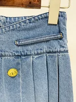 HIGH STREET Newest 2026 Designer Fashion Skirt Women's Lion Buttons Pleated Denim Skirt - Image 3