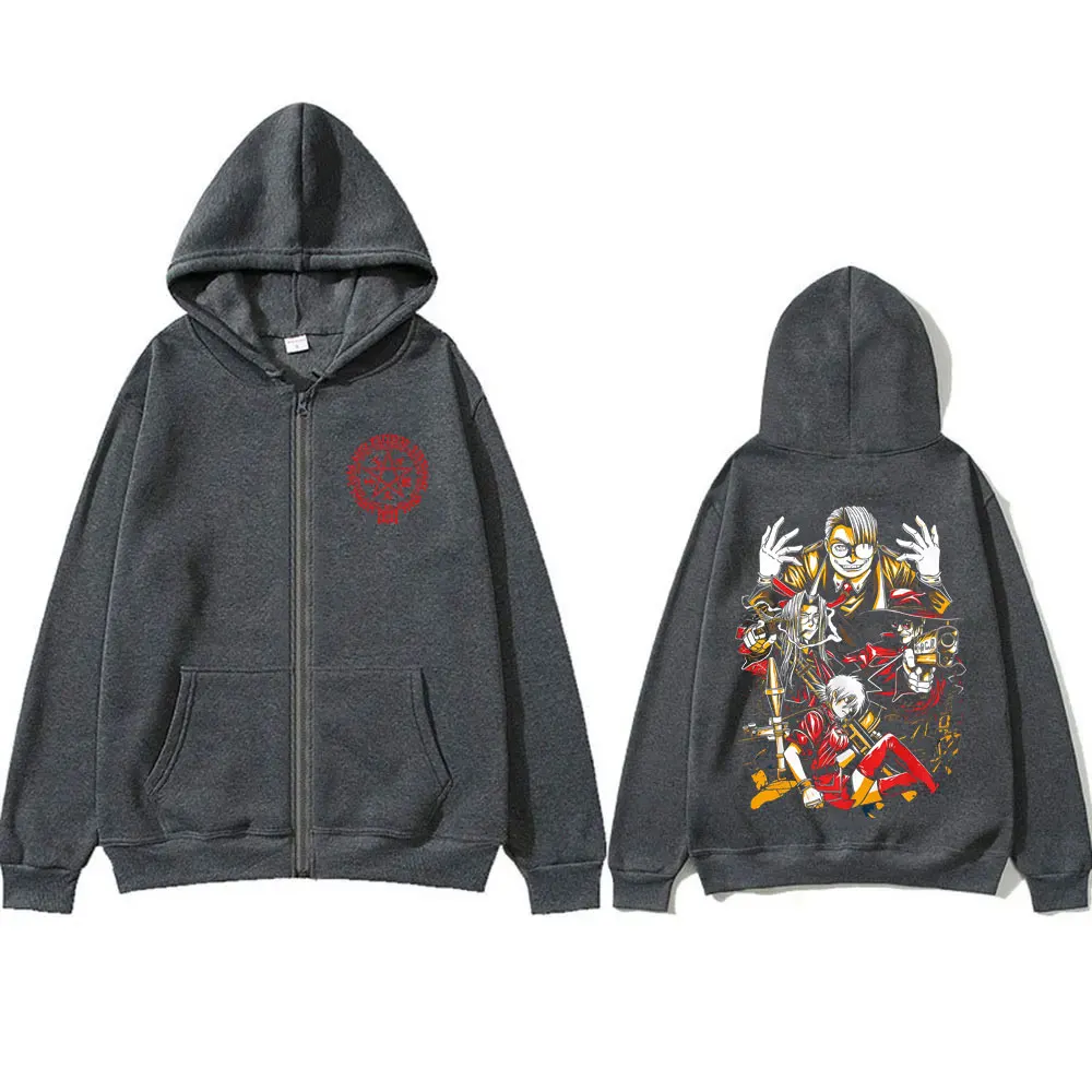 Custom Custom Anime Hellsing Abraham Van Helsing Vampire Alucard Graphic Zipper Hoodie Men Women Cartoon Manga Merch