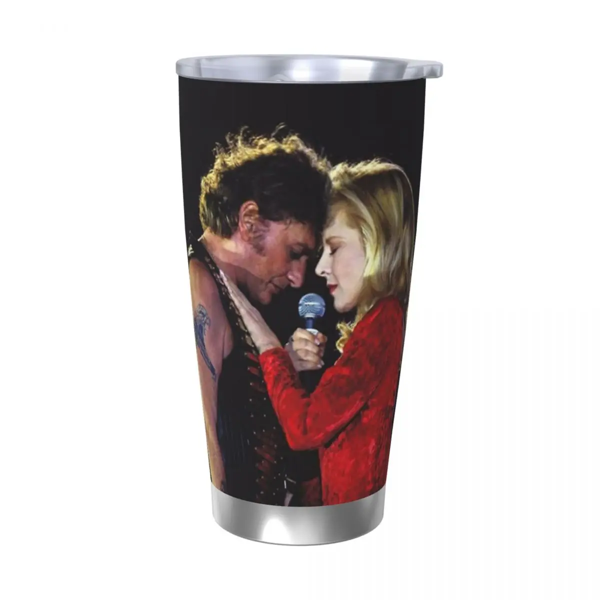 Johnny Hallyday And Sylvie Insulated Tumbler with Straws Lid Rock Music Vacuum Coffee Mugs Double Wall Hot Cold Drinks Cups 20oz