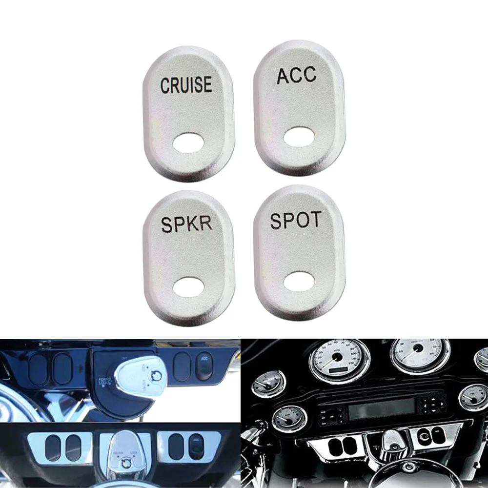 4 Pcs Button Switch Cover Spot/ Acc/Spkr/Cruise Switch Cover Fits For Harley Davidson Touring 1996-2013 Aluminium Alloy Silver