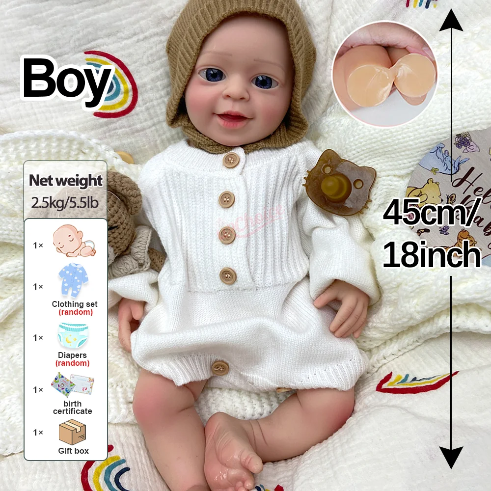 18-calowa Realistyczna Lalka Reborn z Otwartymi Oczami, Miękka Silikonowa Lalka Reborn Chłopiec, Ręcznie Robiona, Miękka w Dotyku, Noworodek dla Dzieci, Prezent na Urodziny