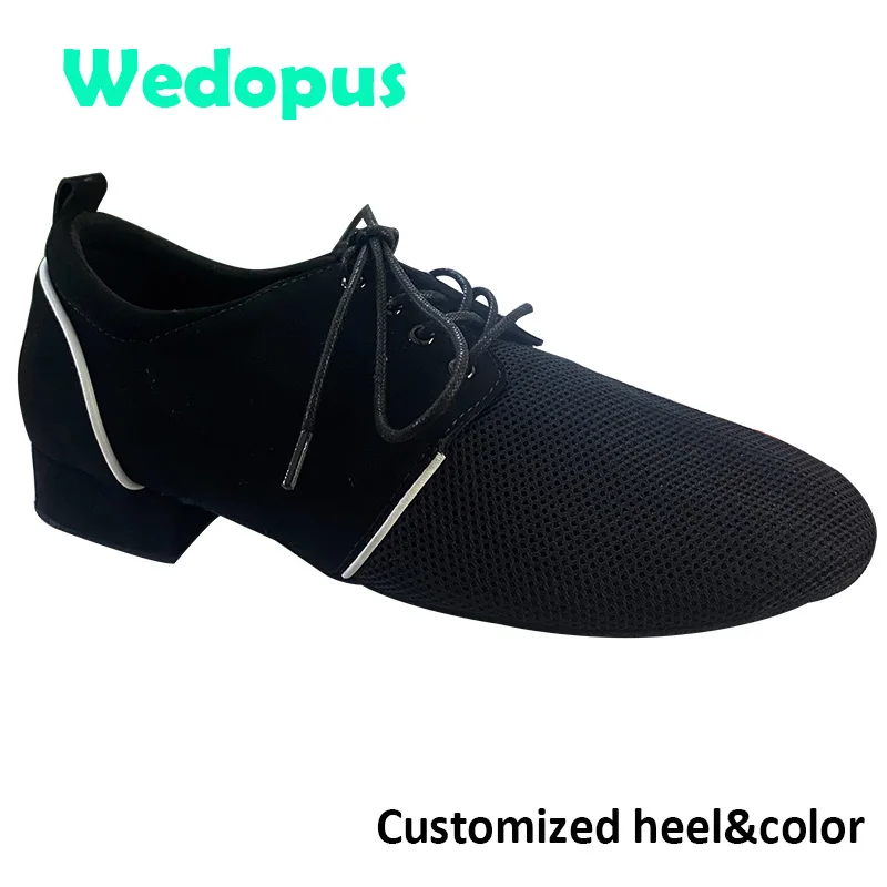 

Wedopus Customized Urban Heel High Quality Men Latin Dancing Shoes Black Mesh Ballroom Practice Shoes for Men Dance