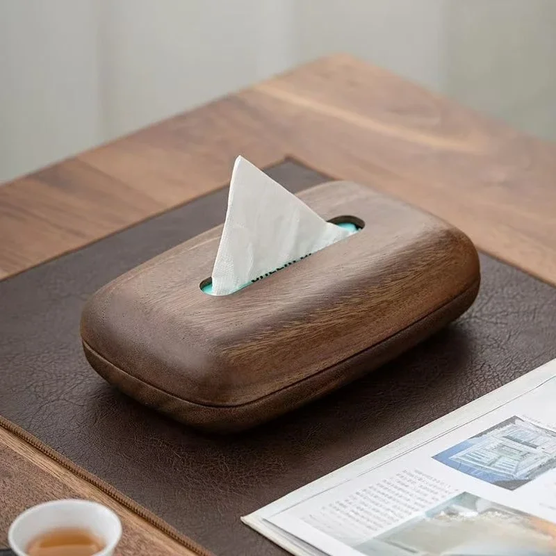 Walnut Wood Tissue Box Cover Premium Vintage Design For Desk Bathroom Home Decor Easy Refill Polished Finish Organizer