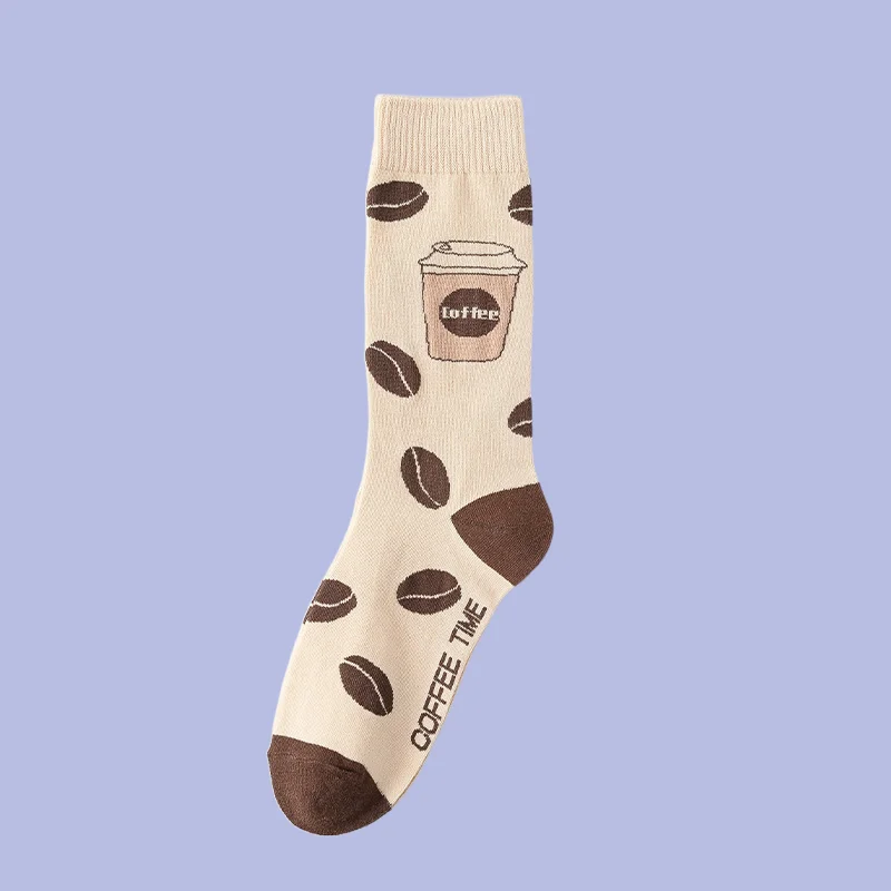 1/3 Pairs Mid-tube Socks Women's Personalized Cartoon Letter Coffee Socks Casual Home Socks Autumn and Winter New Socks