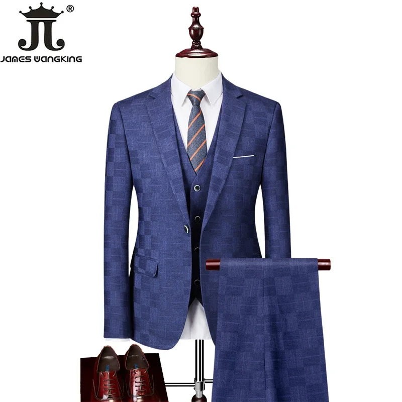 Jacket Vest Pants High -end Brand Plaid Official Business Office Suit 3Pcs or 2pcs Set Bride\'s Wedding Dress Party Male Suits