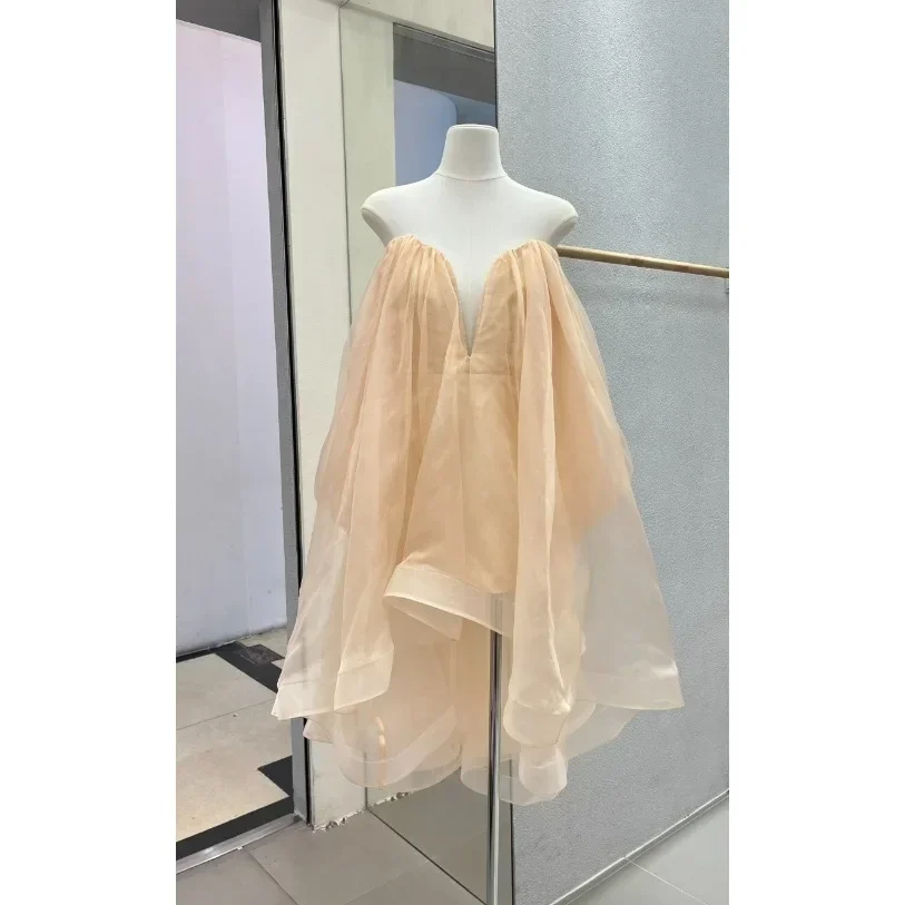 

Highest Quality Version Romantic Dress Australia Luxury Designer Sleeveless Asymmetrical Hem Mini Dresses Silk Wedding Party