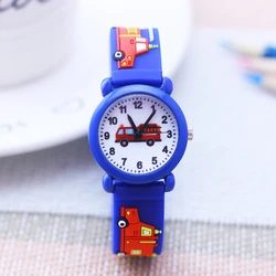 Children's Cartoon Silicone Fire Truck Watch, Strap and Face, Quartzo, Meninos, Meninas, Homem Fashion, Esportes, Impermeável, Sobre 3rd Kids