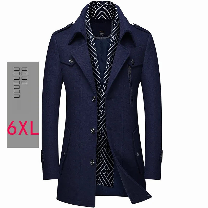 

Thiened Men's Woolen Coat Scarf Collar Mid-Length Tweed Outerwear Chinese Brand Youth Faion Long Sle Pure Color