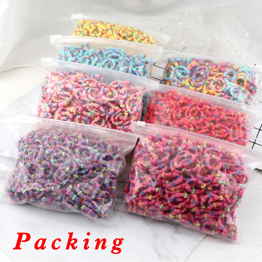 100Pcs/Lot Children Hair Bands Accessories Girl Candy Color Ties Colorful Simple Rubber Ponytail Elastic Scrunchies