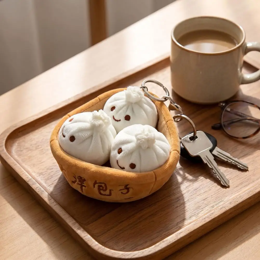 Mini Dumpling Keychain Dim Sum Theme Bento Charm Desk Buddy Snack Squad Pocket Hug Girls Purse Decoration Gift