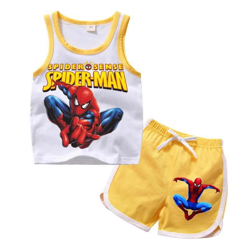 Disney New Spider Man Summer Baby Boys Short Sleeve T-shirt Jeans Sets Clothes Children\'s Vest Set
