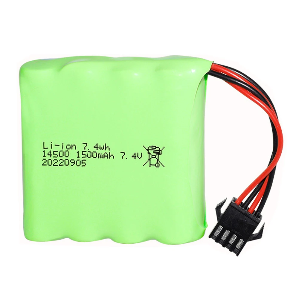 Batteria Lipo 7.4V 1500mAh SM4P per DE36W 1:16RC fuoristrada 4WD arrampicata ad alta velocità Drift accessori giocattolo da corsa 7.4V 14500 batteria