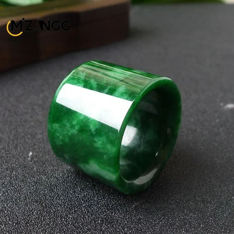 Naturalny Myanmar jadeitowy pierścionek chiński Carving atmosferyczny luksusowy męski pierścionek z jadeitu moda Amulet na szczęście biżuteria