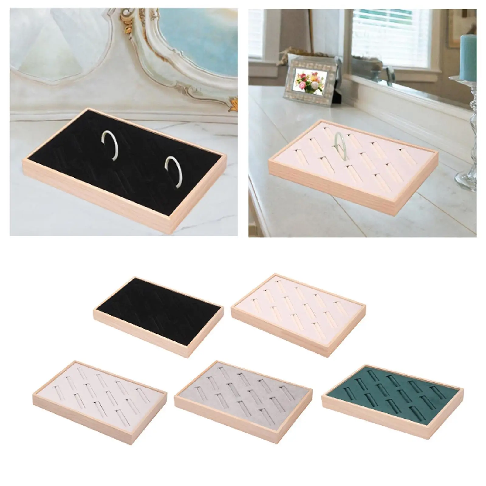 

Поднос для браслета, подарки, деревянная бархатная вставка, домашняя витрина, держатель для хранения, прямоугольная витрина, органайзер для ювелирных изделий, чехол