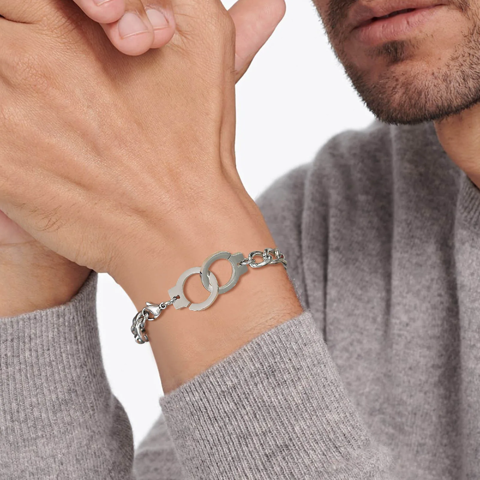 Handcuff Bracelet Men, Chunky Curb Chain Bracelets , Stainless Steel Stacking Jewellery