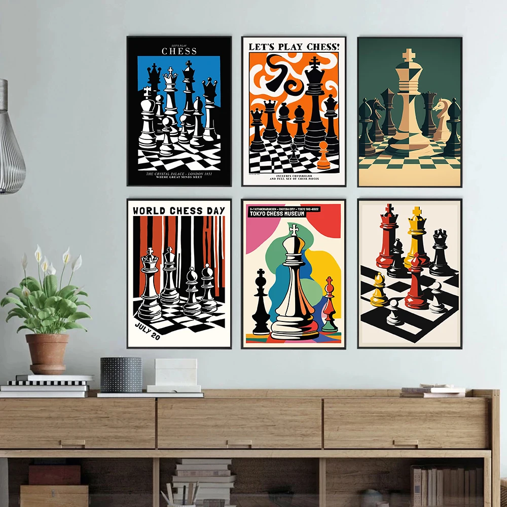 1pc frameless International Chess Posters Geometric Chessboard Minimalist Game Prints Canvas Wall Art Pictures Home Living Room