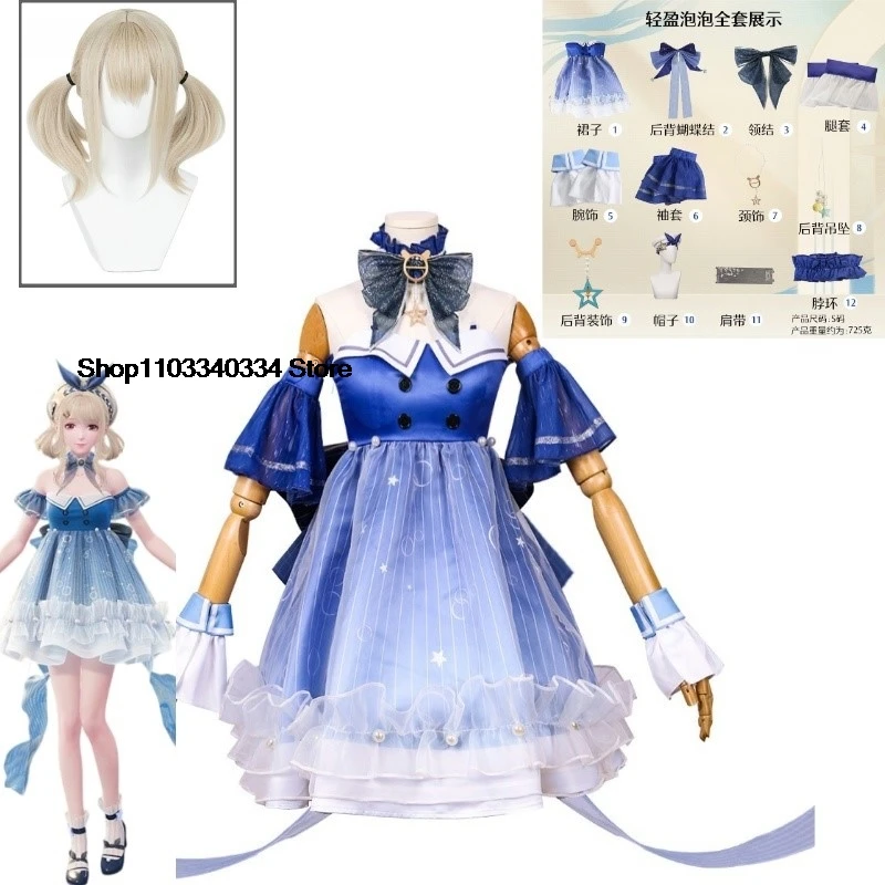 Spiel Infinity Nikki Shiny Bubbles Cosplay Kostüm Perücke Lolita Rock Blaues Kleid Frauen Kawaii Halloween Dress-Up Rollenspiel Outfit