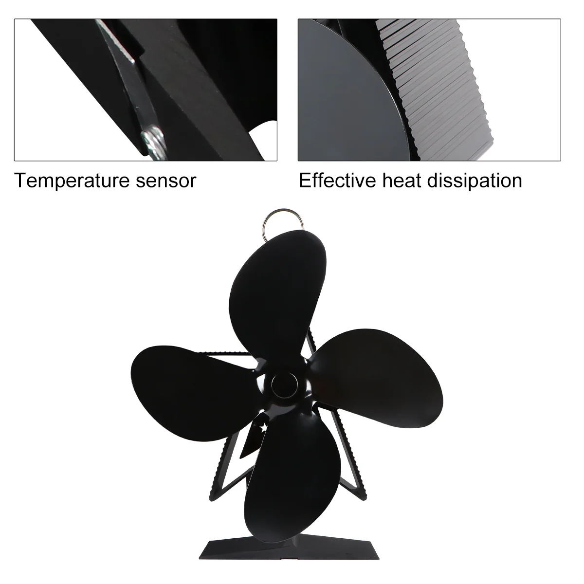 Вентилятор для камина Черный тепловой вентилятор для печи Бесшумный циркулятор теплого воздуха Экологически чистый Энергосбережение Защита от перегрева